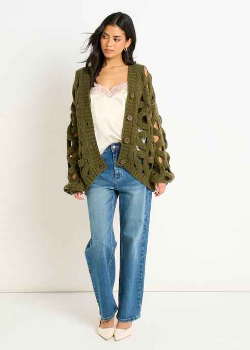 Khakifarbene Strickjacke mit Hohlkehle - Image 1