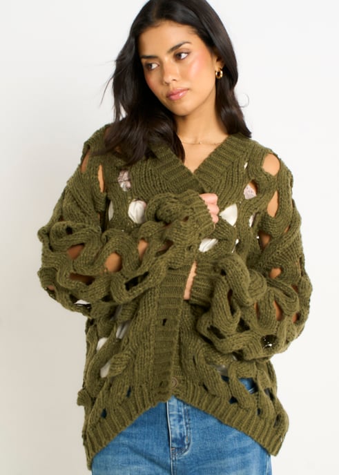 Khakifarbene Strickjacke mit Hohlkehle - Image 2