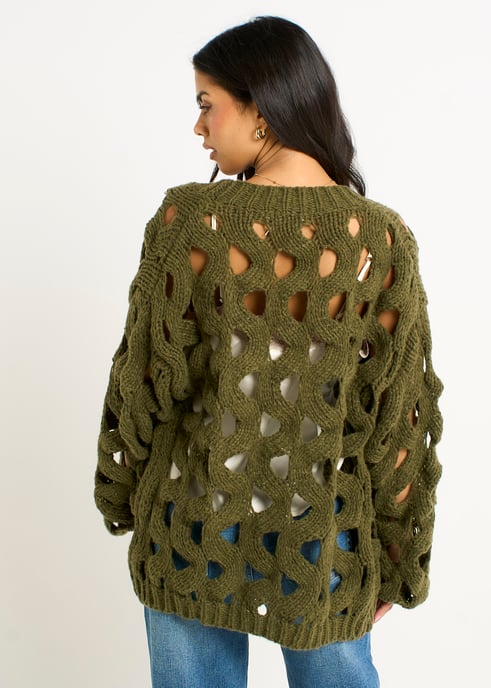 Khakifarbene Strickjacke mit Hohlkehle - Image 4