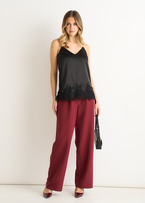 Schwarzes Cami-Top aus Satin mit Spitzenbesatz - Image 1