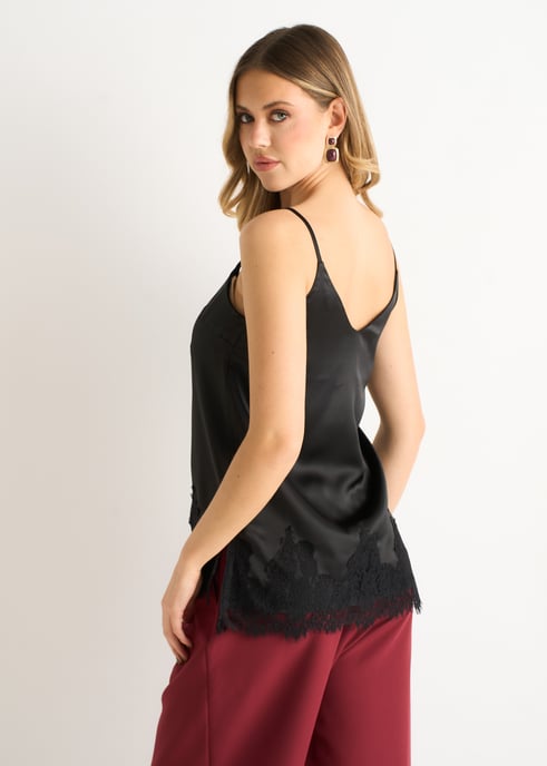 Schwarzes Cami-Top aus Satin mit Spitzenbesatz - Image 3