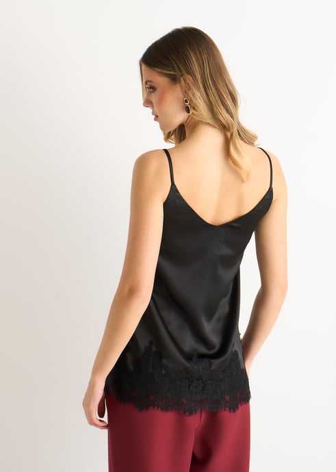 Schwarzes Cami-Top aus Satin mit Spitzenbesatz - Image 4