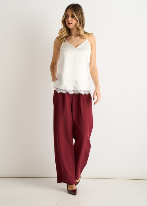 Weißes Cami-Top aus Satin mit Spitzenbesatz - Image 1