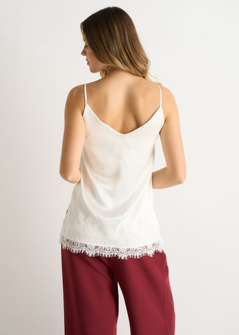 Weißes Cami-Top aus Satin mit Spitzenbesatz - Image 4