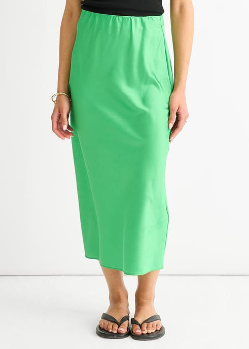 Grüner Satin Midirock mit hoher Taille - Image 2