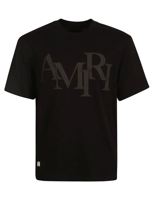 Amiri Black Staggered Logo Print T-Shirt in Schwarz - Image 2
