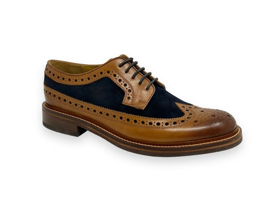 Chapman & Moore Longwing Brogue Leder/Suede Herren Schuhe Tan/Navy - Image 1