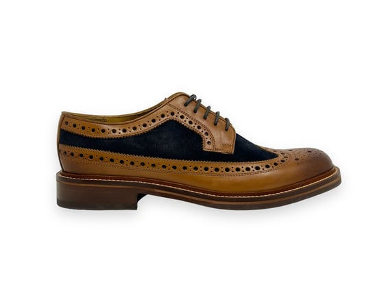 Chapman & Moore Longwing Brogue Leder/Suede Herren Schuhe Tan/Navy - Image 2