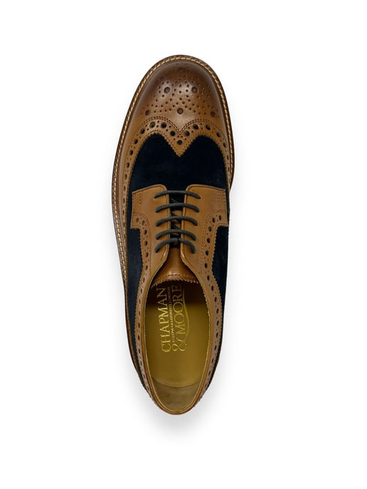 Chapman & Moore Longwing Brogue Leder/Suede Herren Schuhe Tan/Navy - Image 3