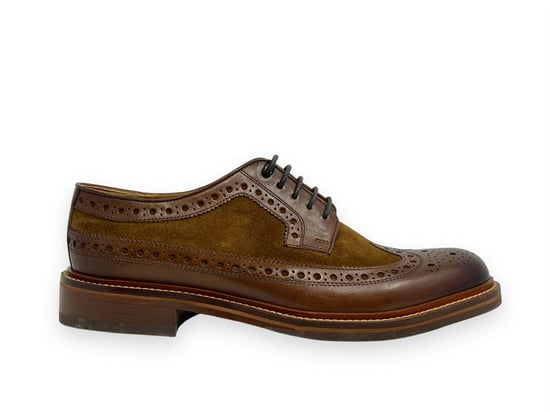 Chapman & Moore Longwing Brogue Leder/Suede Herren Mahagoni/Tabak Schuhe - Image 2