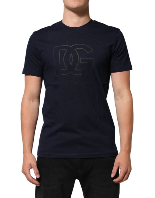 Dolce & Gabbana Dunkelblaues Baumwoll-DG-Logo-Druck Herren-T-Shirt - Image 2