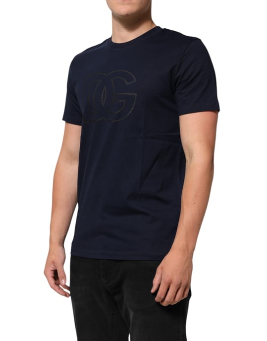 Dolce & Gabbana Dunkelblaues Baumwoll-DG-Logo-Druck Herren-T-Shirt - Image 3