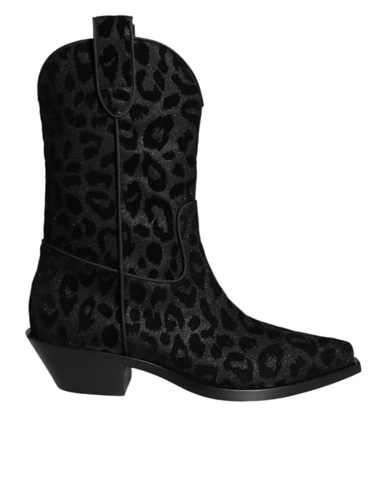 Dolce & Gabbana Schwarze Graue Leopard Cowboy-Stiefel Schuhe - Image 1