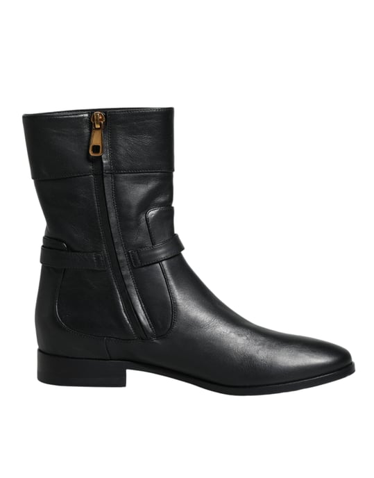 Dolce & Gabbana Schwarze Leder Logo Stiefel bis zur Wade - Image 1