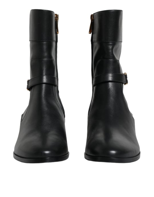 Dolce & Gabbana Schwarze Leder Logo Stiefel bis zur Wade - Image 2