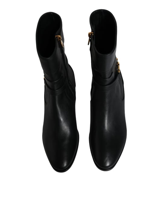 Dolce & Gabbana Schwarze Leder Logo Stiefel bis zur Wade - Image 3