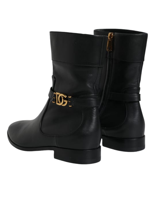 Dolce & Gabbana Schwarze Leder Logo Stiefel bis zur Wade - Image 5