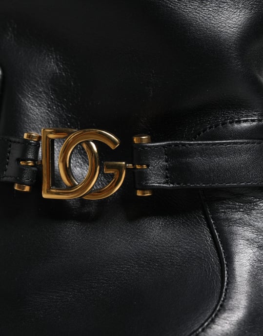 Dolce & Gabbana Schwarze Leder Logo Stiefel bis zur Wade - Image 6