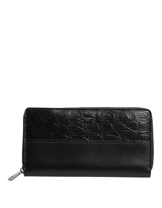 Dolce & Gabbana Schwarze Leder Geldbörse mit Logo-Plakette und Rundum-Reißverschluss - Image 1