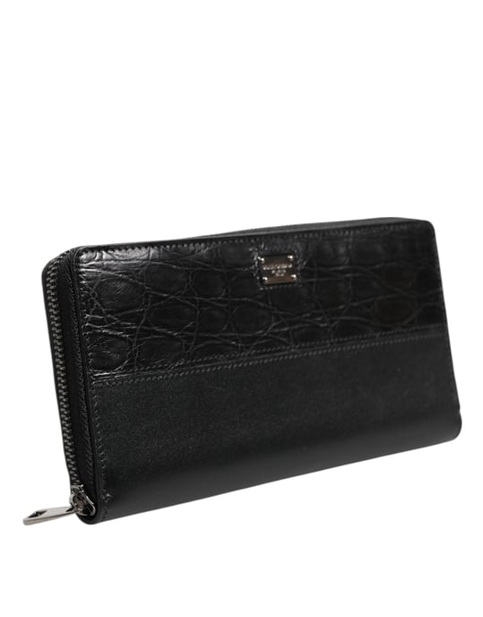 Dolce & Gabbana Schwarze Leder Geldbörse mit Logo-Plakette und Rundum-Reißverschluss - Image 3