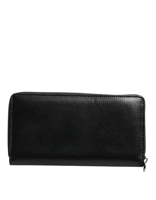 Dolce & Gabbana Schwarze Leder Geldbörse mit Logo-Plakette und Rundum-Reißverschluss - Image 4