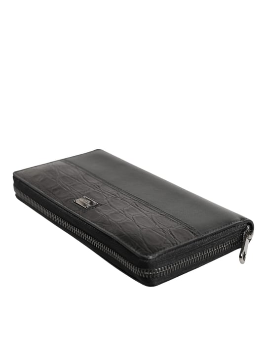 Dolce & Gabbana Schwarze Leder Geldbörse mit Logo-Plakette und Rundum-Reißverschluss - Image 5