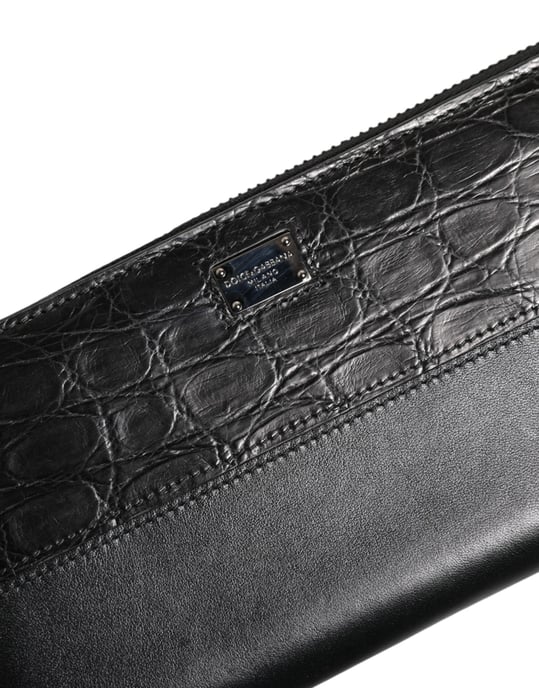 Dolce & Gabbana Schwarze Leder Geldbörse mit Logo-Plakette und Rundum-Reißverschluss - Image 6