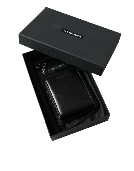 Dolce & Gabbana Geldbörse Schwarzes Pferdeleder Reißverschluss Logo Crossbody mit Handyfach - Image 5