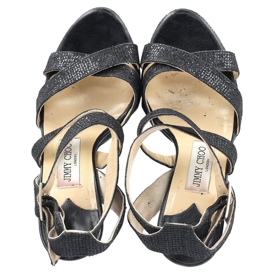 Jimmy Choo Vamp Glitzer-Plateausandalen aus schwarzem Leder - Image 2