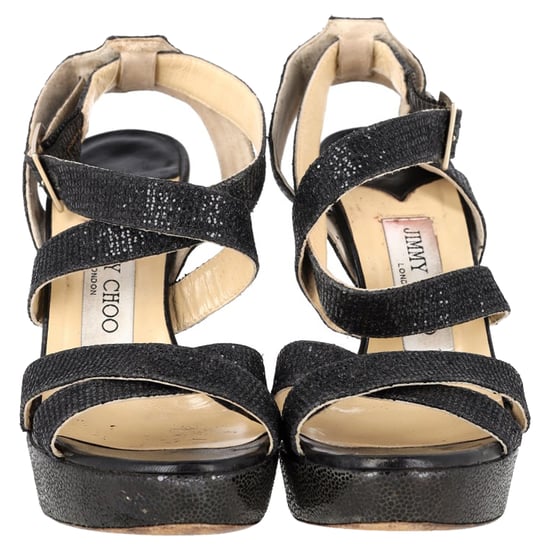 Jimmy Choo Vamp Glitzer-Plateausandalen aus schwarzem Leder - Image 3