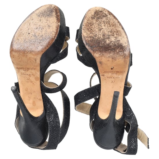 Jimmy Choo Vamp Glitzer-Plateausandalen aus schwarzem Leder - Image 6