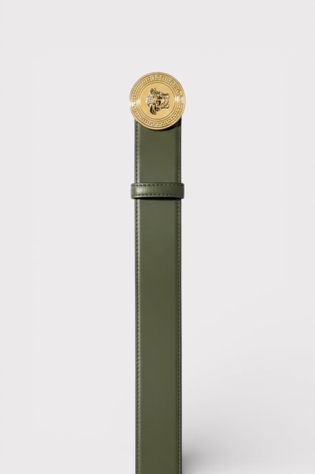 Versace Medusa-Logo Kalbsleder-Gürtel Olive/Schwarz - Image 2