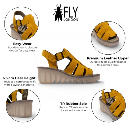 Fly London Damen-Keilsandalen BAIC621FLY aus gelbem Wildleder - Image 2