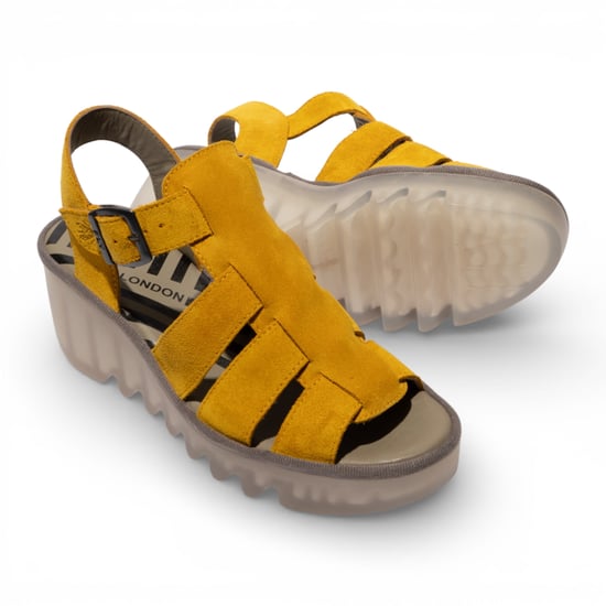 Fly London Damen-Keilsandalen BAIC621FLY aus gelbem Wildleder - Image 5
