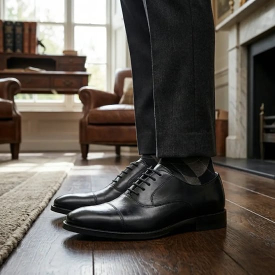 Schwarze Herren-Brogue-Schnürschuhe mit Kappe und klassischer Kappe - Image 3