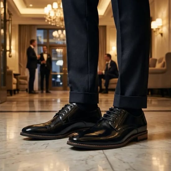 Schwarze, klassische Derby-Brogue-Schnürschuhe für Herren mit schlichter Zehenpartie - Image 3