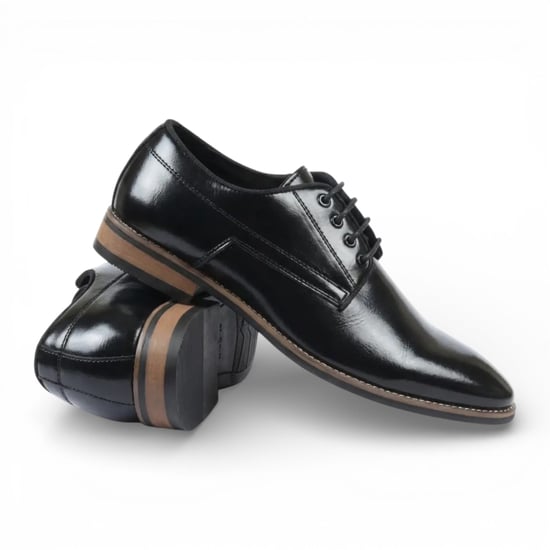 Schwarze, klassische Derby-Brogue-Schnürschuhe für Herren mit schlichter Zehenpartie - Image 4