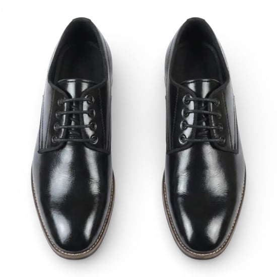 Schwarze, klassische Derby-Brogue-Schnürschuhe für Herren mit schlichter Zehenpartie - Image 5