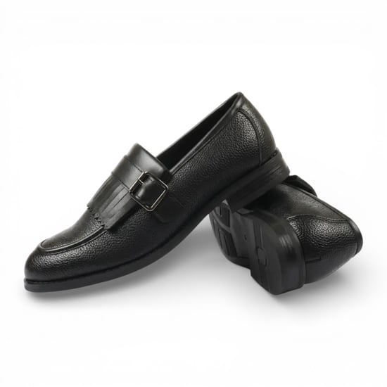 Schwarze Herren-Slipper aus Kunstleder mit Fransen und Monk-Strap-Verschluss - Image 2