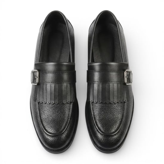 Schwarze Herren-Slipper aus Kunstleder mit Fransen und Monk-Strap-Verschluss - Image 4