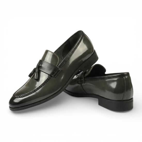 Herren-Loafer aus olivgrünem, hochglänzendem Lackleder mit Quasten - Image 2