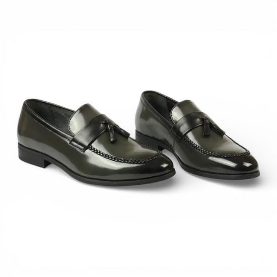 Herren-Loafer aus olivgrünem, hochglänzendem Lackleder mit Quasten - Image 3