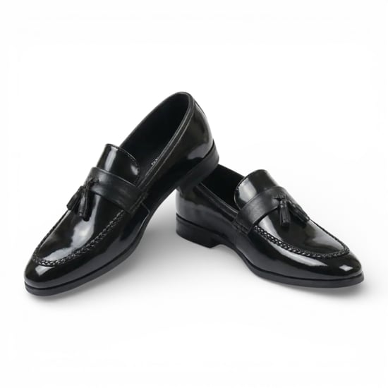 Schwarze Herren-Slipper aus hochglänzendem Lackleder mit Quasten - Image 3