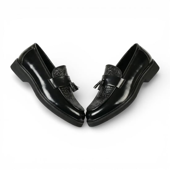 Schwarze Herren-Loafer aus Kunstleder mit Quasten und Profilsohle - Image 4