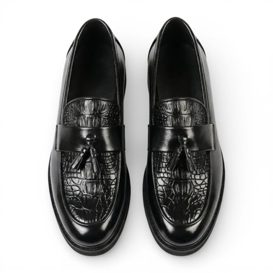 Schwarze Herren-Loafer aus Kunstleder mit Quasten und Profilsohle - Image 5