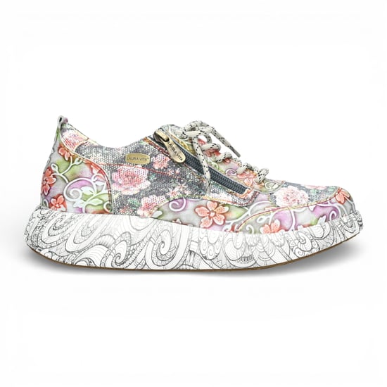 Laura Vita Damen-Sneaker Nikito 62, graues Leder mit Blumenmuster, Plateau-Sohle - Image 1