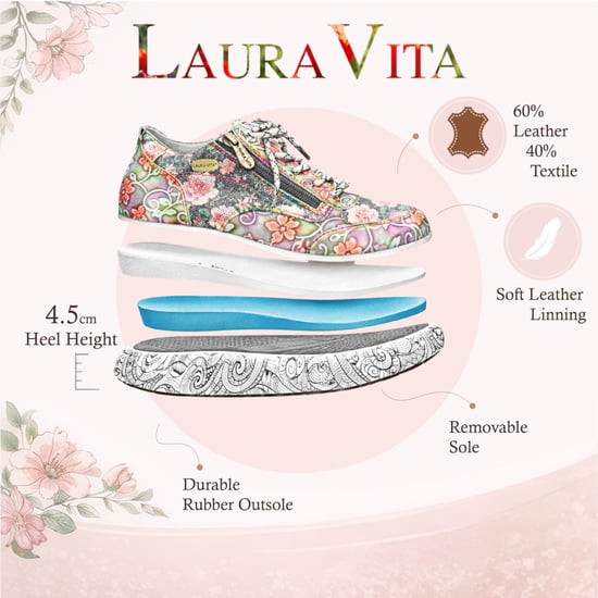 Laura Vita Damen-Sneaker Nikito 62, graues Leder mit Blumenmuster, Plateau-Sohle - Image 2