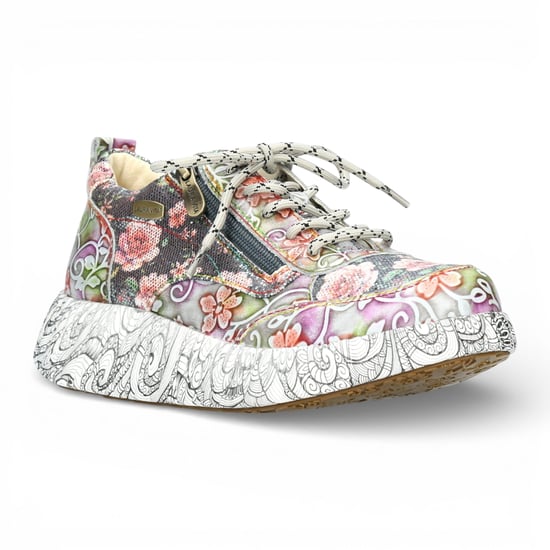 Laura Vita Damen-Sneaker Nikito 62, graues Leder mit Blumenmuster, Plateau-Sohle - Image 4