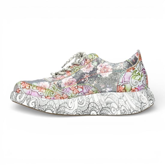 Laura Vita Damen-Sneaker Nikito 62, graues Leder mit Blumenmuster, Plateau-Sohle - Image 5