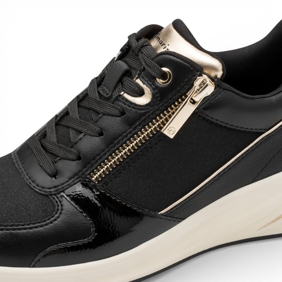 Tamaris Damen-Sneaker mit Plateau, schwarz-golden, mit Reißverschluss und Schnürung - Image 5